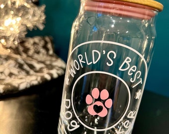ANIMAL THEME: Glass Beer Can Cups w/bamboo lid & glass straw