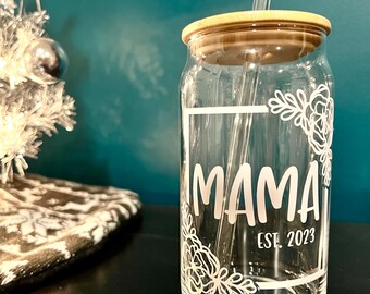 FAMILY THEME: Glass Beer Can Cups w/bamboo lid & glass straw