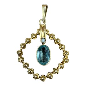 Vintage Opal and Blue Topaz Pendant • 14k Gold Necklace Charm • Handmade Gemstone Jewelry • October Birthstone Gift • Heirloom Jewelry