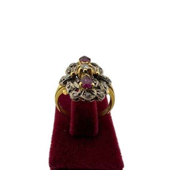 Antique-Style Ruby and Diamond Ring – 18K Gold, S… - image 4