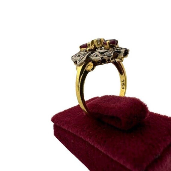 Antique-Style Ruby and Diamond Ring – 18K Gold, S… - image 3