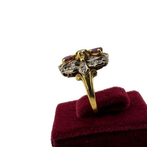 Antique-Style Ruby and Diamond Ring – 18K Gold, S… - image 2