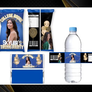 Trunk Party 2025 Bundle - Graduation Party-College Bound Treat- Chip Bag Trunk Party-Trunk Party Wrappers - Trunk Party Water-Blue Labels