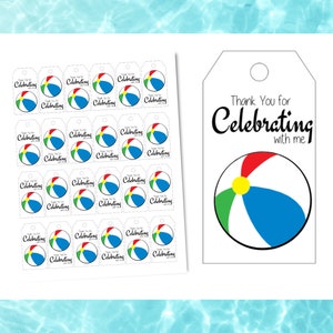Beach Ball Tag- Beach Ball Thanks You Card  -Beach Ball Pool Party Birthday-Summer - Beach - Splish Splash -Summer Tag - Beach Ball Tag