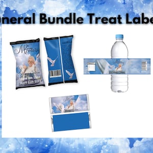 Funeral Bundle Treat Labels , Funeral Chip Bag, Water Bottle Labels & Candy Bar Wrappers ,In Loving Memory Memorial Favor, Funeral