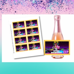 80s  Mini Champagne Labels- 80s Mini WibeThrowback Retro Wrappers-Retro Birthday-Retro Party Labels - Hip Hop Favors - 80s labels
