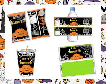 Halloween Bundle Trea - Halloween  Chip Bag - Halloween Favors-Halloween  Treat-Halloween Capri sun - Halloween Water Labels- Halloween