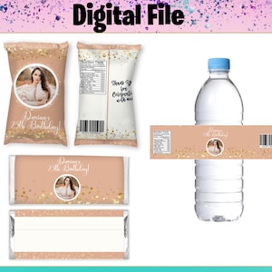 Custom Glitter Chip Bag, Candy Bar ,Water Label – Birthday Party Favor – I Personalize It With Your Photo Name, Glitter Favors
