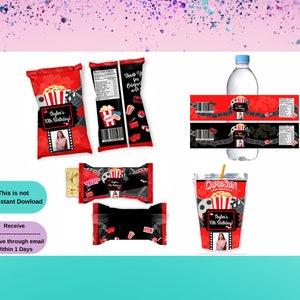 Movie Night Bundle Trea - Movie Chip Bag Template - Movie Party Favors - Movie Party Decor - Movie Wrappers - Movie Treat Party