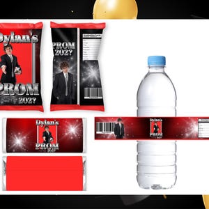 Prom Send Off Treat Packaging ,Prom Send Off  water label,  Prom candy bar , Prom Send off ,Prom Chip Bag , Graduation Red , Digital