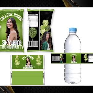 Trunk Party 2025 Bundle - Graduation Party-College Bound Treat- Chip Bag Trunk Party-Trunk Party Wrappers - Trunk Party Water-Green Labels