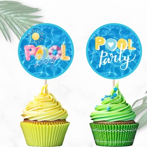 Pool Party Cupcake Toppers - Beach Pool Topper -Beach Ball Pool Party Birthday-Summer - Beach - Splish Splash -Summer Cupcake Toppers