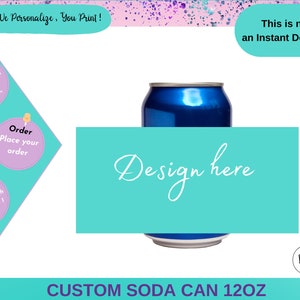 Custom Soda Can 12oz - Party Favors custom - Soda Any Desing -Any Desing - Digital Menu - Custom Soda cAN  Birthday -Custom All Occasions