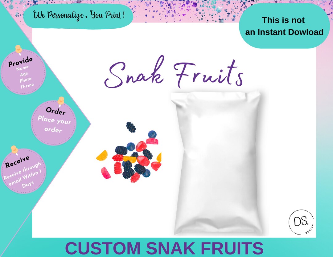 Custom Fruit Snack Labels, Party Favors Custom , Custom Any Desing