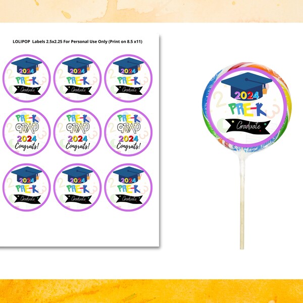 Pre K Lolipop Labels , Printable templates, Graduation Lolipop Labels, Pre K Graduation Treat , Pre-school Grad, Lolipop Grad 2024