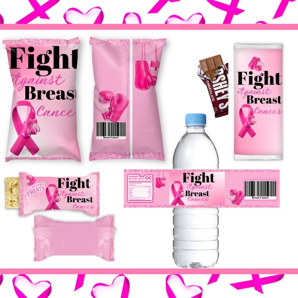 Breast Cancer Awareness Bundle Treat -  Breast Cancer Water-  Cancer Awareness- Pink labels-Fight Cancer-Pink Awareness- Awareness Chip Bag