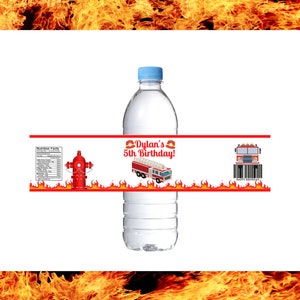 Firefighter Water Labels| Firetruck Labels  Firetruck Birthday Party | Birthday Party Favors | Firetruck Water Labels | Fireman Party