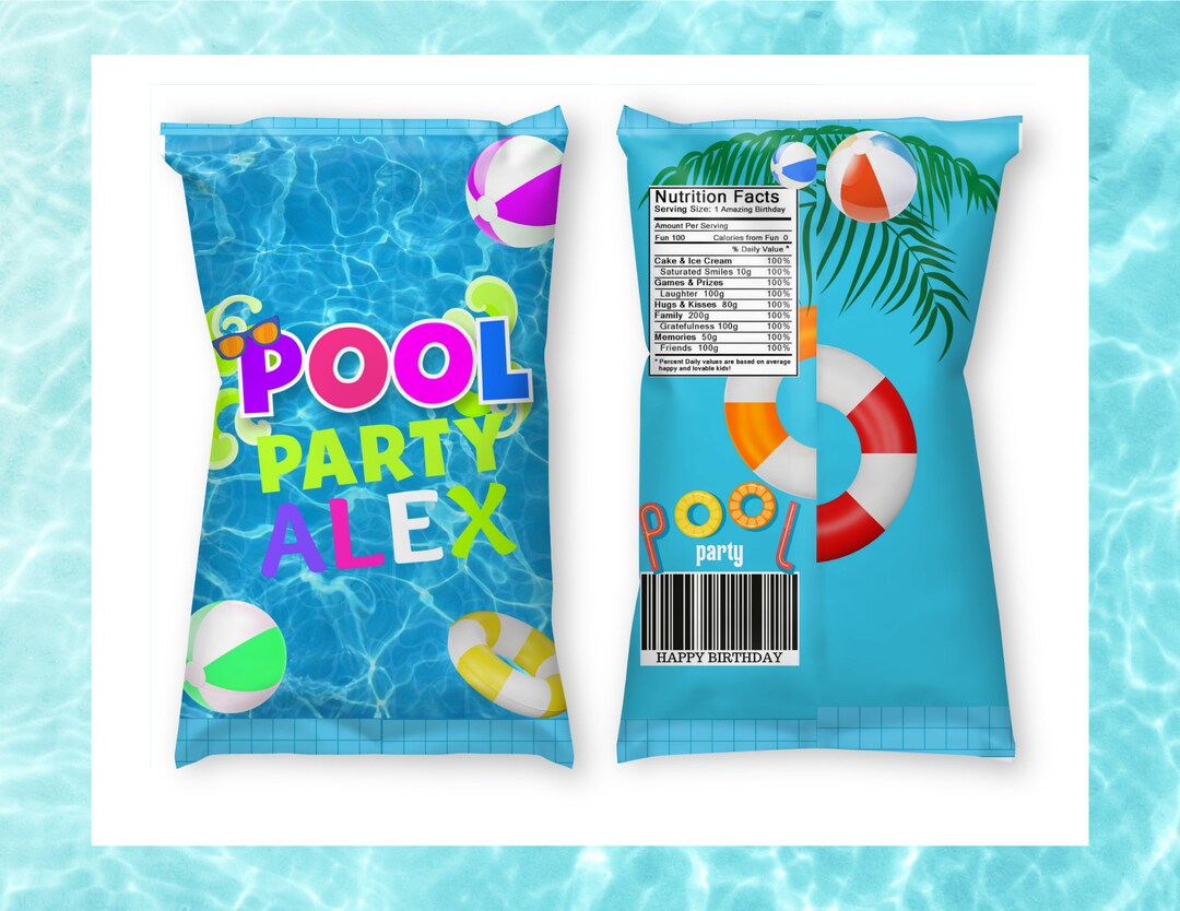 Pool Party Chip Bag Pool Party Template Summer Party Favors Pool Party