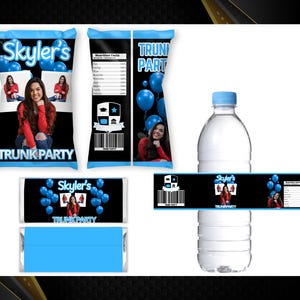 Trunk Party 2025 Bundle - Graduation Party-College Bound Treat- Chip Bag Trunk Party-Trunk Party Wrappers - Trunk Party Water-Blue Labels