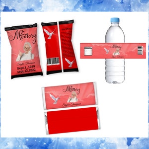 Funeral Bundle Treat Labels , Funeral Chip Bag, Water Bottle Labels & Candy Bar Wrappers ,In Loving Memory Memorial Favor, Funeral