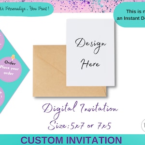 Invitación personalizada, diseño digital, cualquier invitación que desees, invitación de cumpleaños, invitación de dibujos animados, invitación de diseño digital personalizado