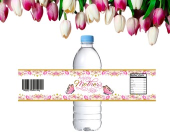 Mother&#39;s Day Water Bottler Labels - Happy Mother&#39;s Day Template - Mom Party Favors - Mother&#39;s Day Party Decor - Mother&#39;s Day Water