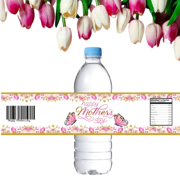 Mother's Day Water Bottler Labels - Happy Mother's Day Template - Mom Party Favors - Mother's Day Party Decor - Mother's Day Water