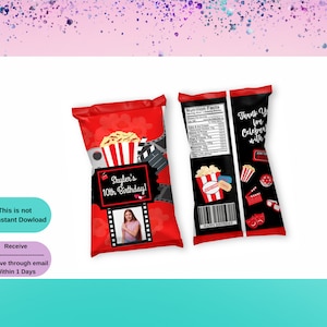 Movie Night Chip Bag - Movie Template - Movie Party Favors - Movie Party Decor - Movie Chip Bag Labels - Movie Treat Party