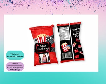 Movie Night Chip Bag - Movie Template - Movie Party Favors - Movie Party Decor - Movie Chip Bag Labels - Movie Treat Party