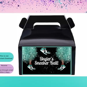 Sneaker Ball Gable box labels, Printable templates, Birthday treat box labels, Sneaker Ball Treat ,  Sneaker Ball Teal,  Sneaker Ball Labels