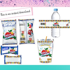 Étiquettes de friandises pour la rentrée scolaire - Sac à puces pour la rentrée scolaire - Étiquettes pour la rentrée scolaire, Eau pour la rentrée scolaire - Cadeau de bienvenue pour la rentrée scolaire