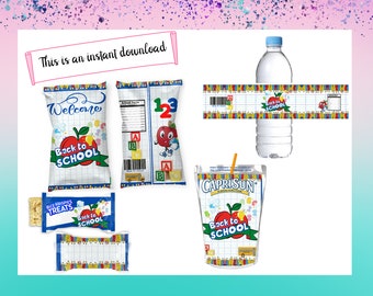 Back to School Treat Labels - Back to School  Chip bag -  Back to School  Labels ,  Back to School  Water -Welcome Back to School Gift