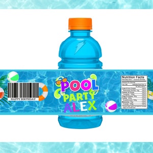 Pool Party Sport Drink Bottler  - Pool Party Template - Summer Party Favors - Pool Party Decor -Pool Party- Pool Party labels- Summer