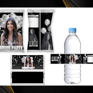 Trunk Party 2025 Bundle - Graduation Party-College Bound Treat- Chip Bag Trunk Party-Trunk Party Wrappers - Trunk Party Water-Silver Labels