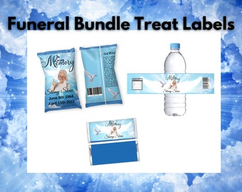 Funeral Bundle Treat Labels , Funeral Chip Bag, Water Bottle Labels & Candy Bar Wrappers ,In Loving Memory Memorial Favor, Funeral