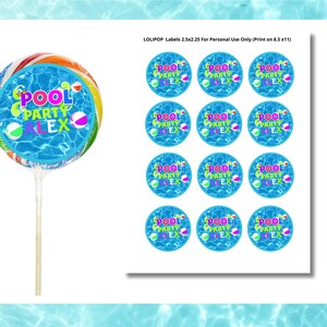 Pool Party Lolipop Labels - Pool Party Template - Summer Party Favors - Pool Party Decor -Pool Party- Pool Party labels- Summer