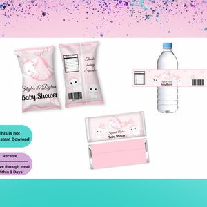 Elephant Baby Shower Bundle  |  Baby Shower  Chip Bag | Baby Shower Party |   Baby Shower  Candy Bar |Baby Shower   Favors | Water Labels