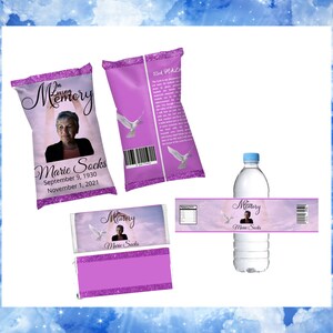 Funeral Bundle Treat Labels , Funeral Chip Bag, Water Bottle Labels & Candy Bar Wrappers ,In Loving Memory Memorial Favor, Funeral