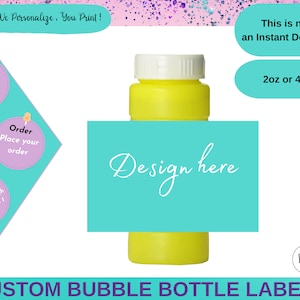Bubble bottle label template 4oz or 2oz - Party Favors custom- Custom Any Desing-Printable, Bubble labels Any Desing - Custom Favors Party