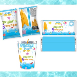 Pool Party Bundle Leckerli-Waterpark Party -Wasserpark Gastgeschenke-Sommer Wrappers - Bevorzugung Schwimmen-Splish Splash Birthday -Chip Bag - Juice Sommer