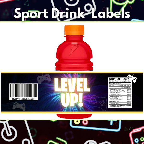 Video Games Sport Drink Labels  - Gamer - Gamers Favors - Gamers Party -Video Games Labels - Video Games Favors-INSTANT DOWNLOAD- Game On