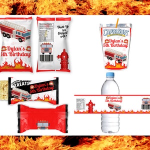 Firefighter Bundle Treat | Firetruck Chip Bag | Firetruck Birthday Party | Birthday Party Favors | Firetruck Water Labels | Fireman Party