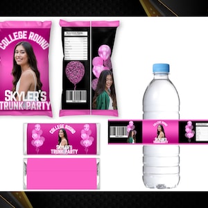 Trunk Party 2025 Bundle - Graduation Party-College Bound Treat- Chip Bag Trunk Party-Trunk Party Wrappers - Trunk Party Water-Pink Labels