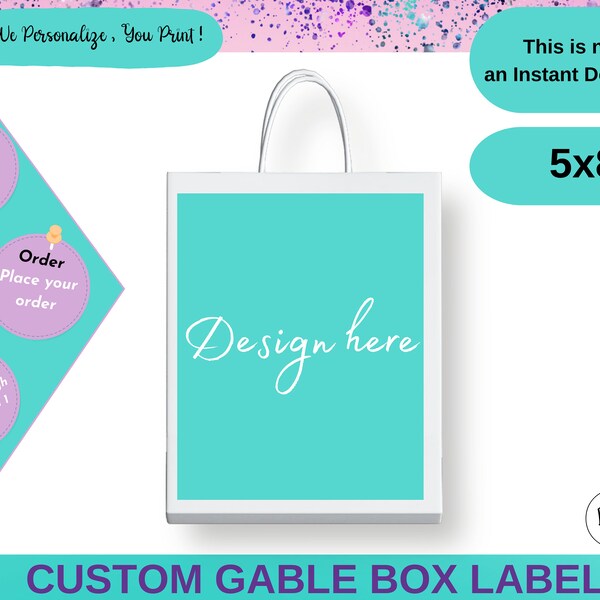 Custom Gable Box Label 5x8-ustomized Party Gable Box- Printable templates -Digital Download-Box labels - Goodie Bag-Gable Box