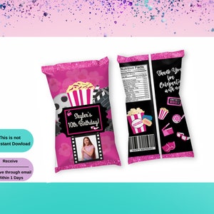 Bolsa de fichas de noche de película - Plantilla de película - Favores de fiesta de película - Decoración de fiesta de película - Etiquetas de bolsa de fichas de película - Fiesta de tratamiento de película