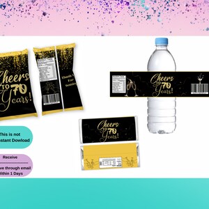 Cheers 70th Bundle Treat-75th Birthday Chip Bag-Cheers Wrappers-Adult Birthday-Cheers to70 Years - Cheers Favors- Water Labels