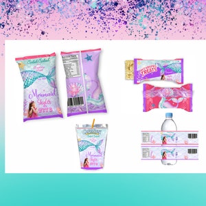 Meerjungfrau-Leckerei-Bundle-Etiketten – Meerjungfrau-Chip-Tüte – Meerjungfrau-Verpackung – Meerjungfrau-Geburtstag – Meerjungfrau-Party-Etiketten – Meerjungfrau-Gefälligkeiten – Meerjungfrau-Saft