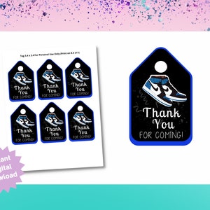 Étiquette Balle Sneaker | Sneaker Ball Blue|Sneaker Birthday Party | Fête d'anniversaire | carte de remerciements pour les bonbons 16 | Tag Sneaker | Décorations de baskets