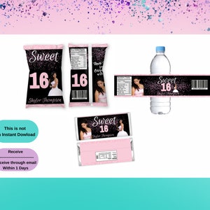 Sweet 16 BUNDLE Treat-Sweet 16 Chip Bag-Sweet 16 Wrappers - Sweet 16 Water Labels-Sweet Sixteen Party Favors