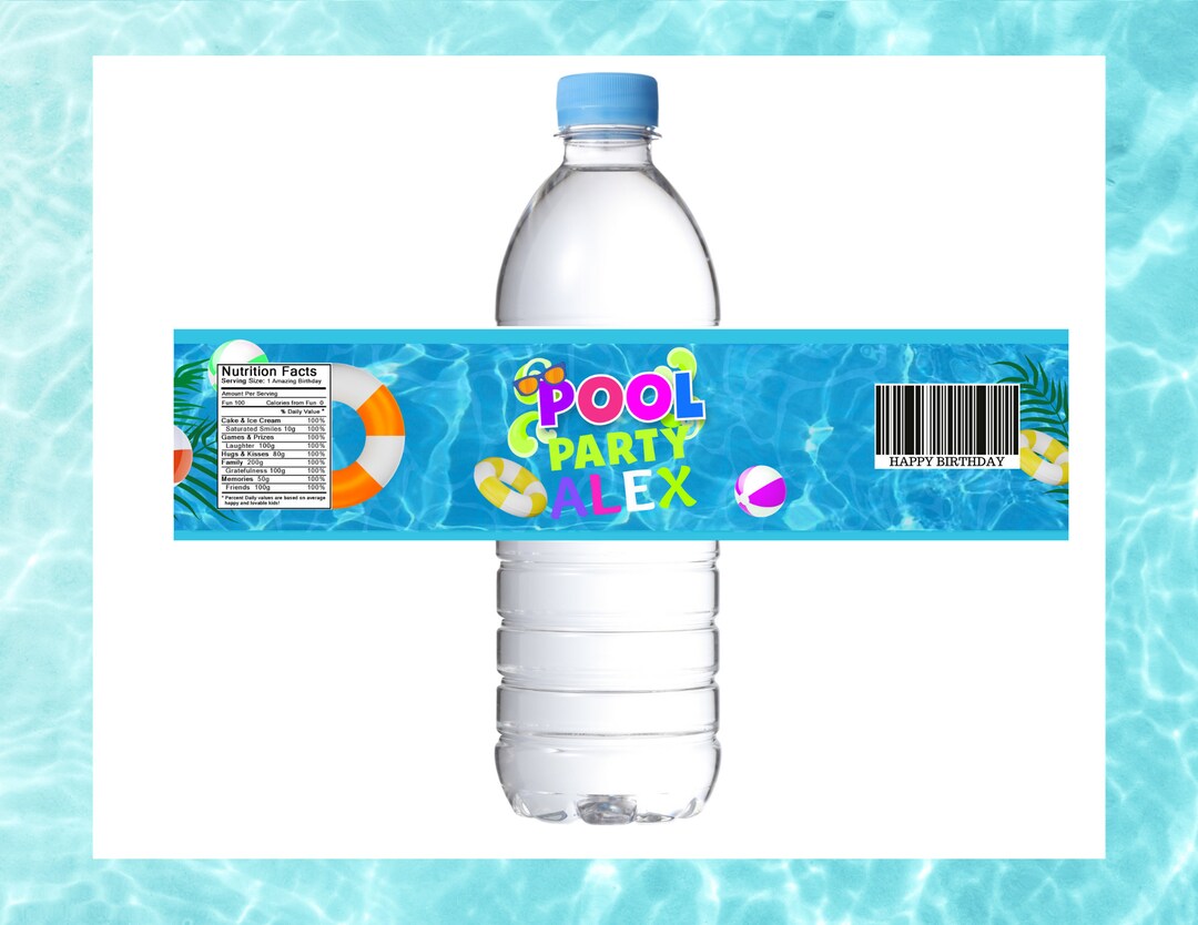 Water Pool Label Pool Party Water Bottler Labels - Pool Party Template - Summer Party ...